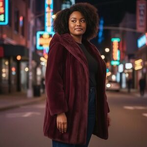 Slinky Brand Faux Fur Coat Jacket Burgundy Women Plus Size 1X Whimsygoth Evening